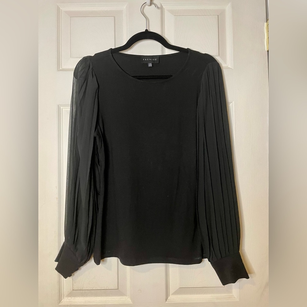 Never worn, black balloon sleeve blouse, size M